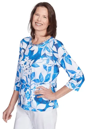 Petite Parrot Cay Floral Lattice Neck Top Thermal Insulation Layer OdorControl Technology
