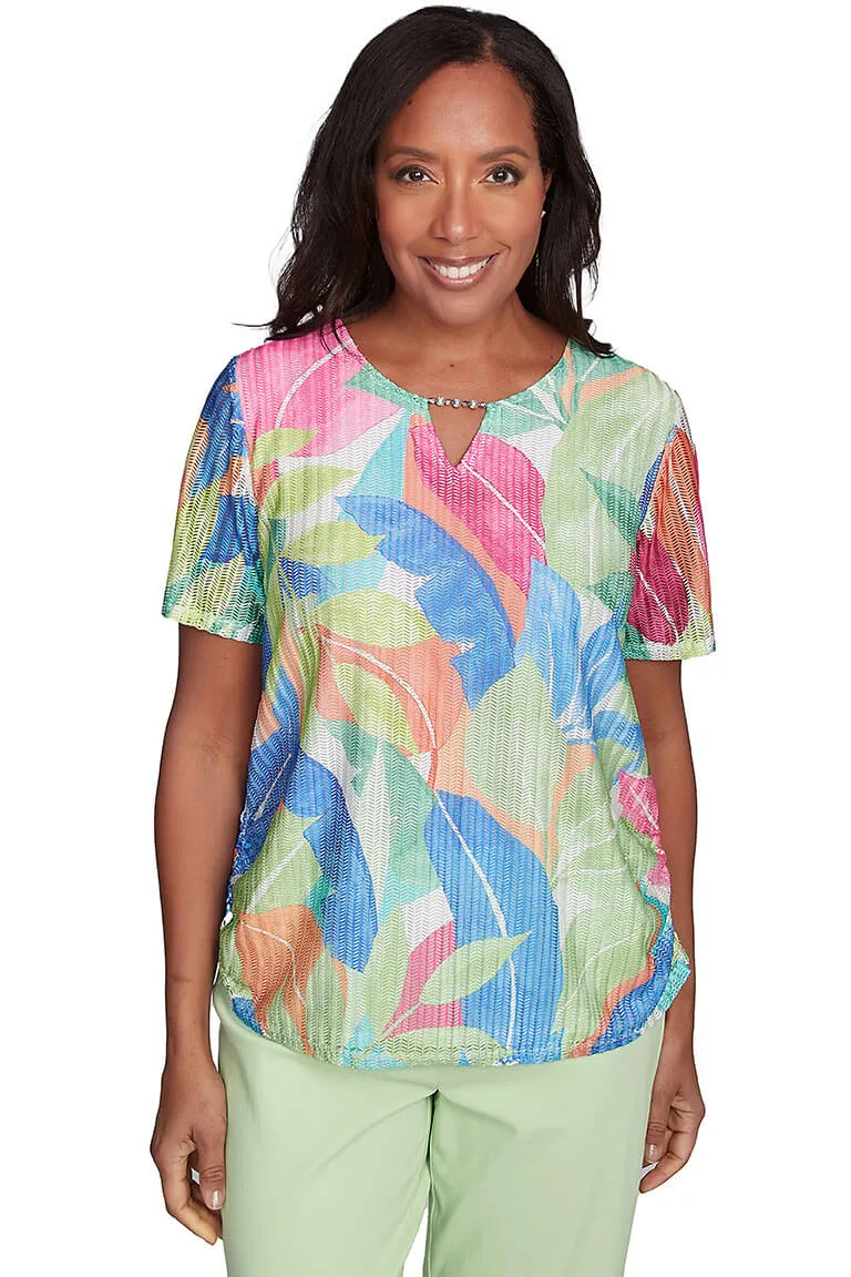 Petite Parrot Cay Tropical Mesh Top Two Tone Weave BreathableMesh