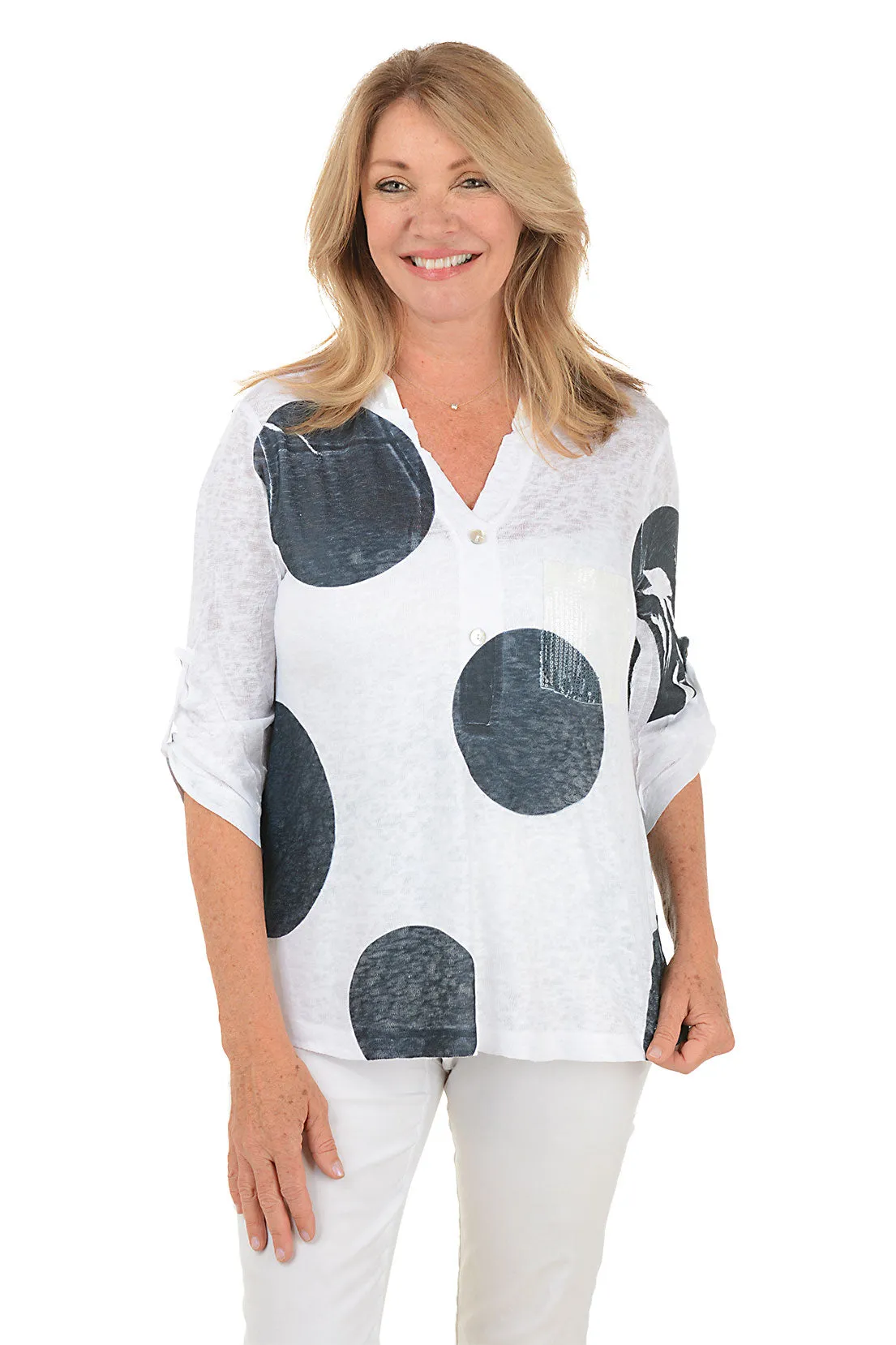 Petite Polka Dots Roll Sleeve Top UVProtection EcoFriendly Dye Process