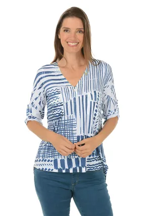 Petite Shaded Lines Sequined Pockets High-Low Top SoftKnit Stretch Fabric