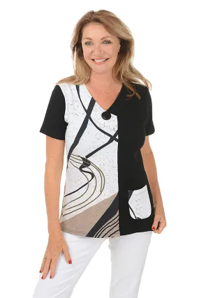 Office Wear Wide Shoulder Cut Petite Tawnie Button Pocket Short Sleeve Top