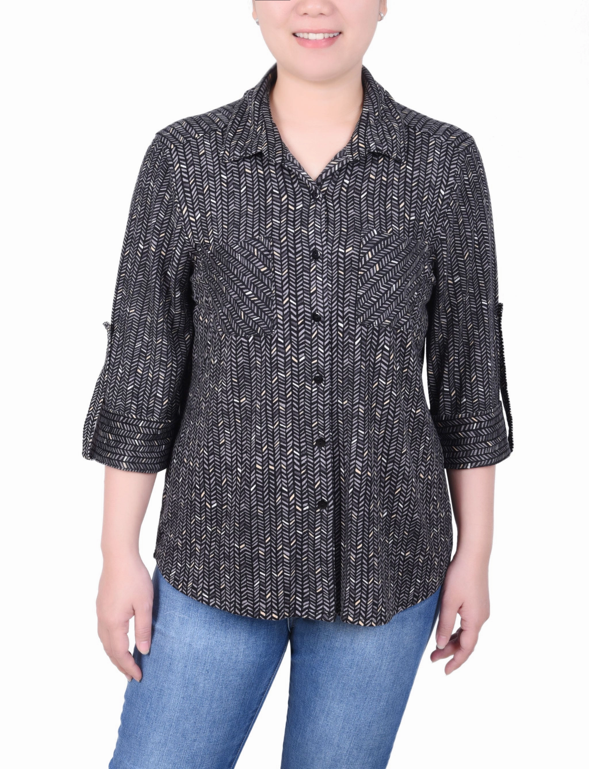 Petite Long Sleeve Button Front Tunic Top Non Irritating Label