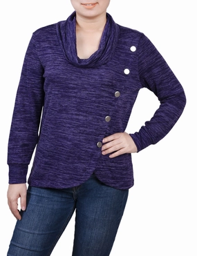 UniversalFit Petite Long Sleeve Overlapping Cowl Neck Top