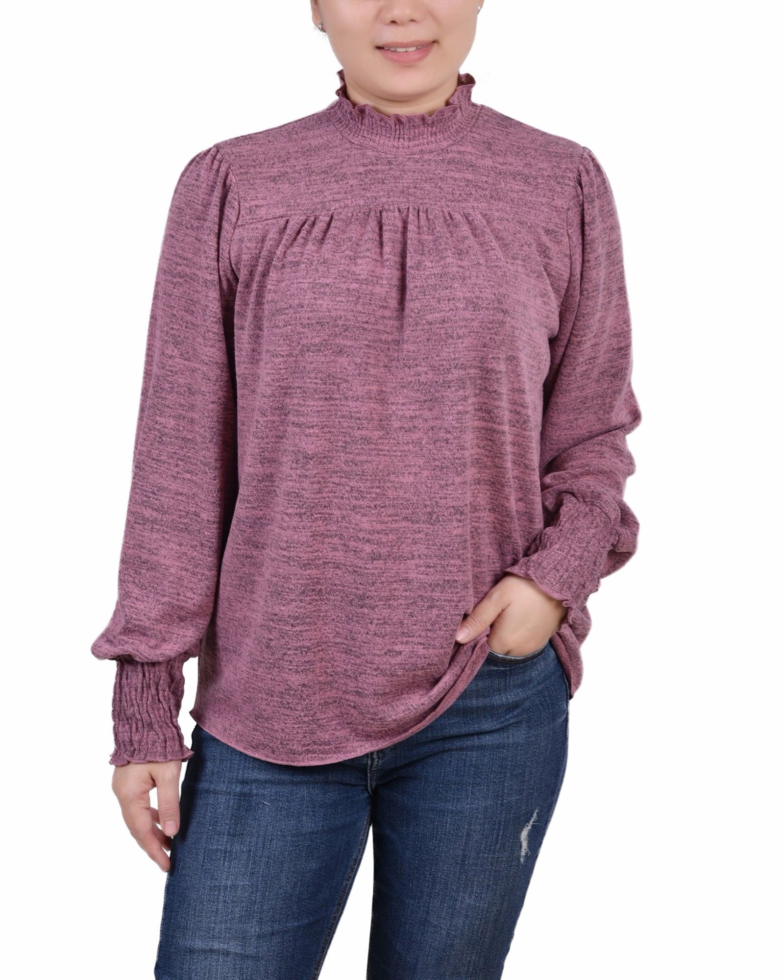 ShockAbsorbing Petite Long Sleeve Top With Smocking Details