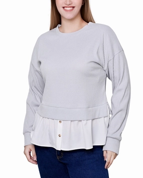 Petite Long Sleeve Two-Fer Top With Gathered Inset Active Look
