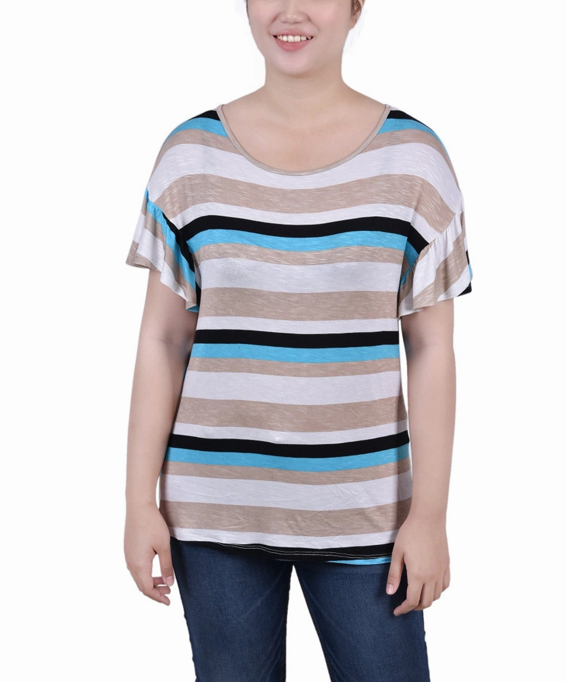 Ethically Sourced Material Petite Short Flutter Sleeve Top