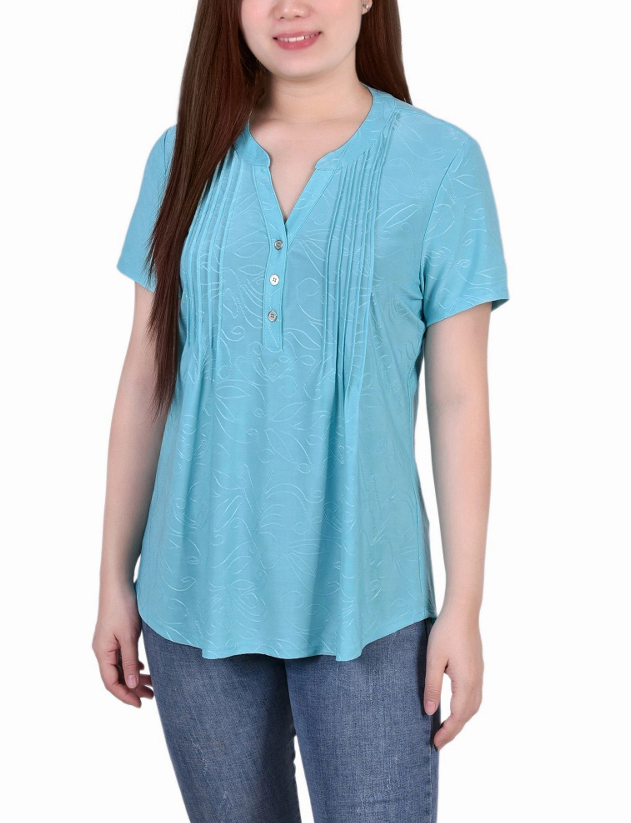 Petite Short Sleeve Pintuck Top ButterySoftTextile Stretch Comfort