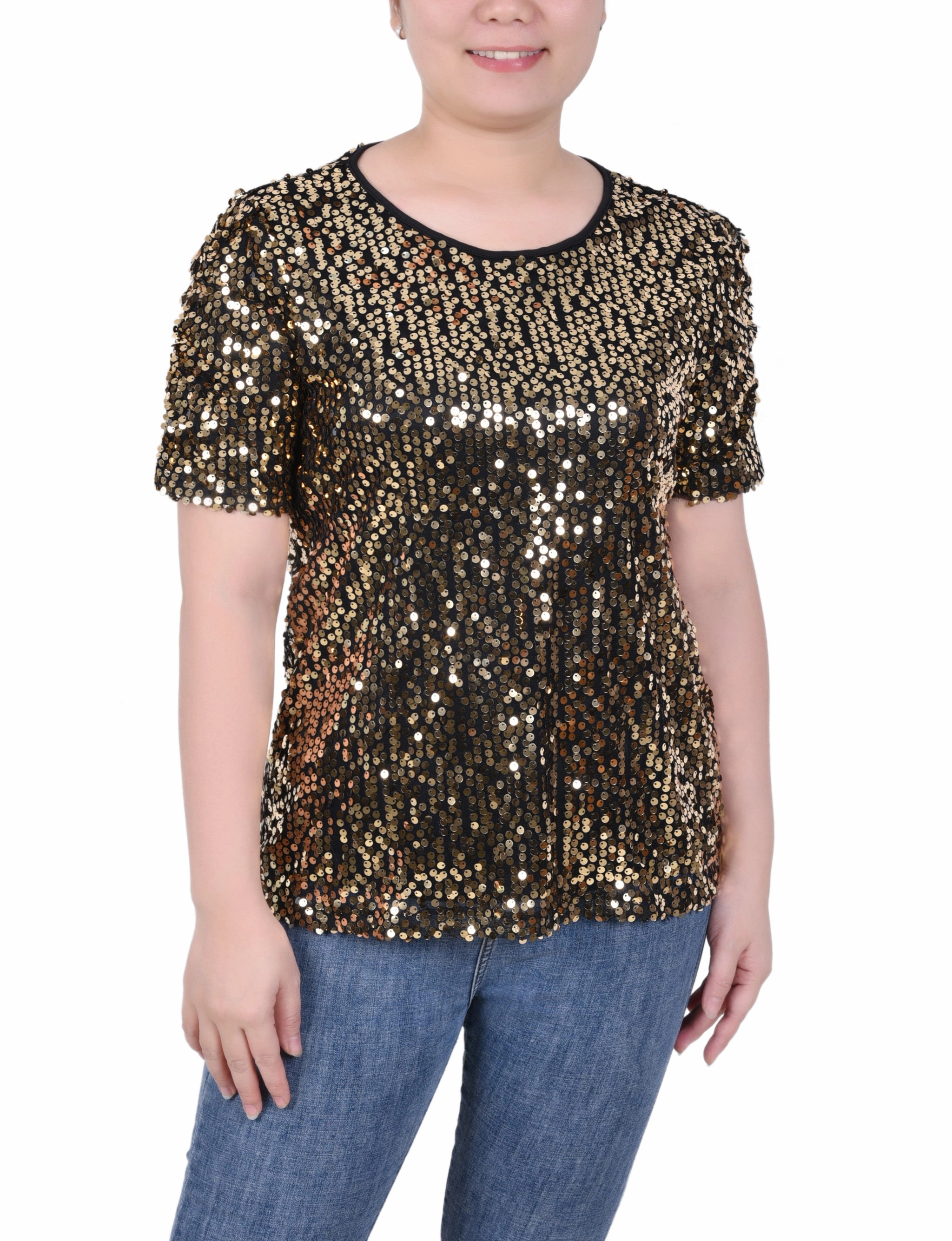 Soft Hoodie Petite Short Sleeve Sequined Top