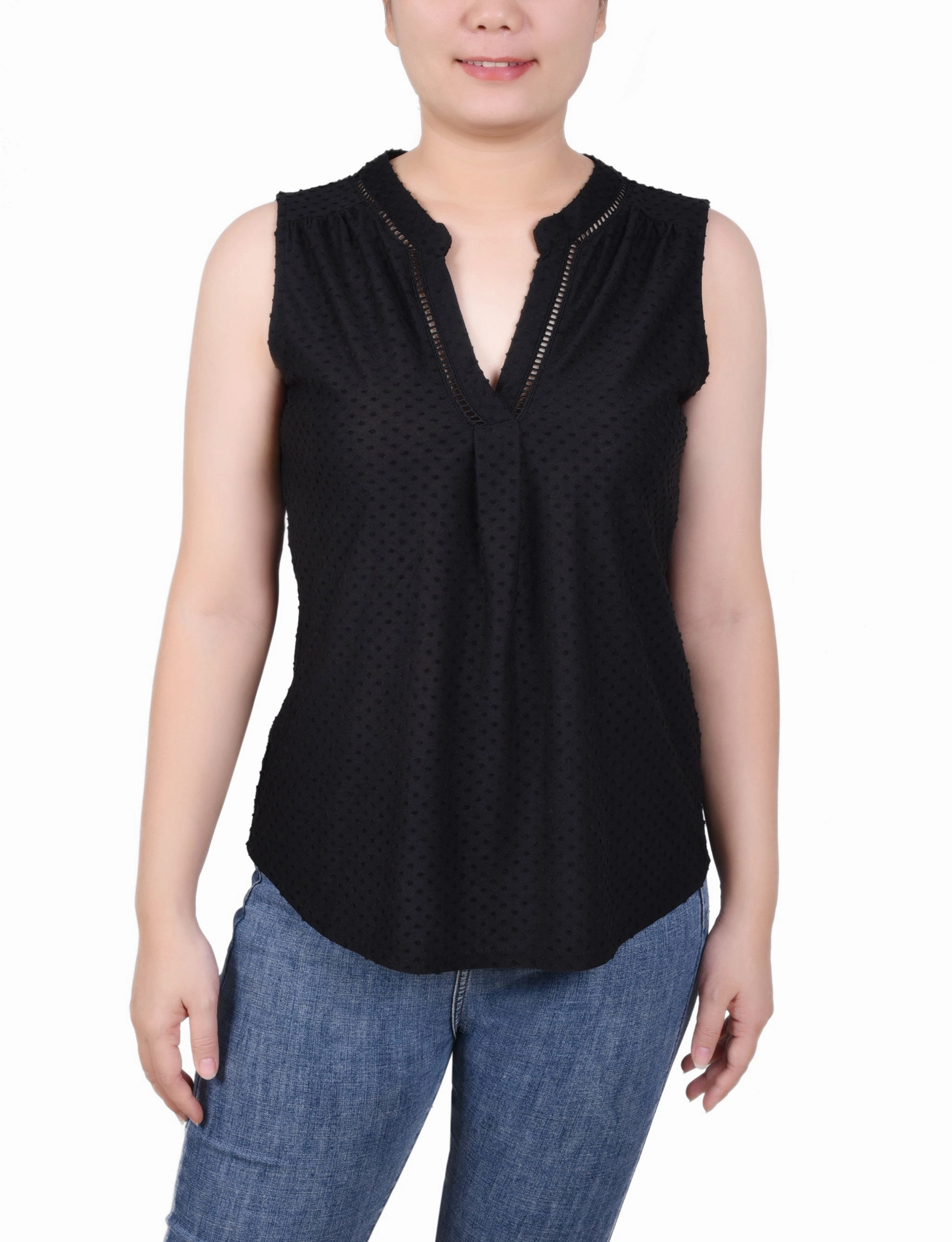 Petite Sleeveless Swiss Dot Top Breathable mesh QuickPackFoldableDesign