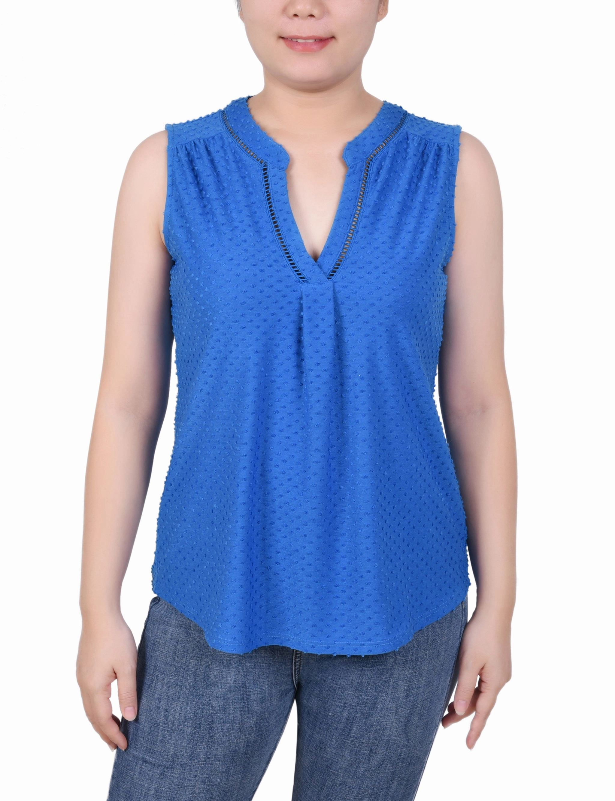 Petite Sleeveless Swiss Dot Top Lightweight Weave Material Sun Protective Fabric