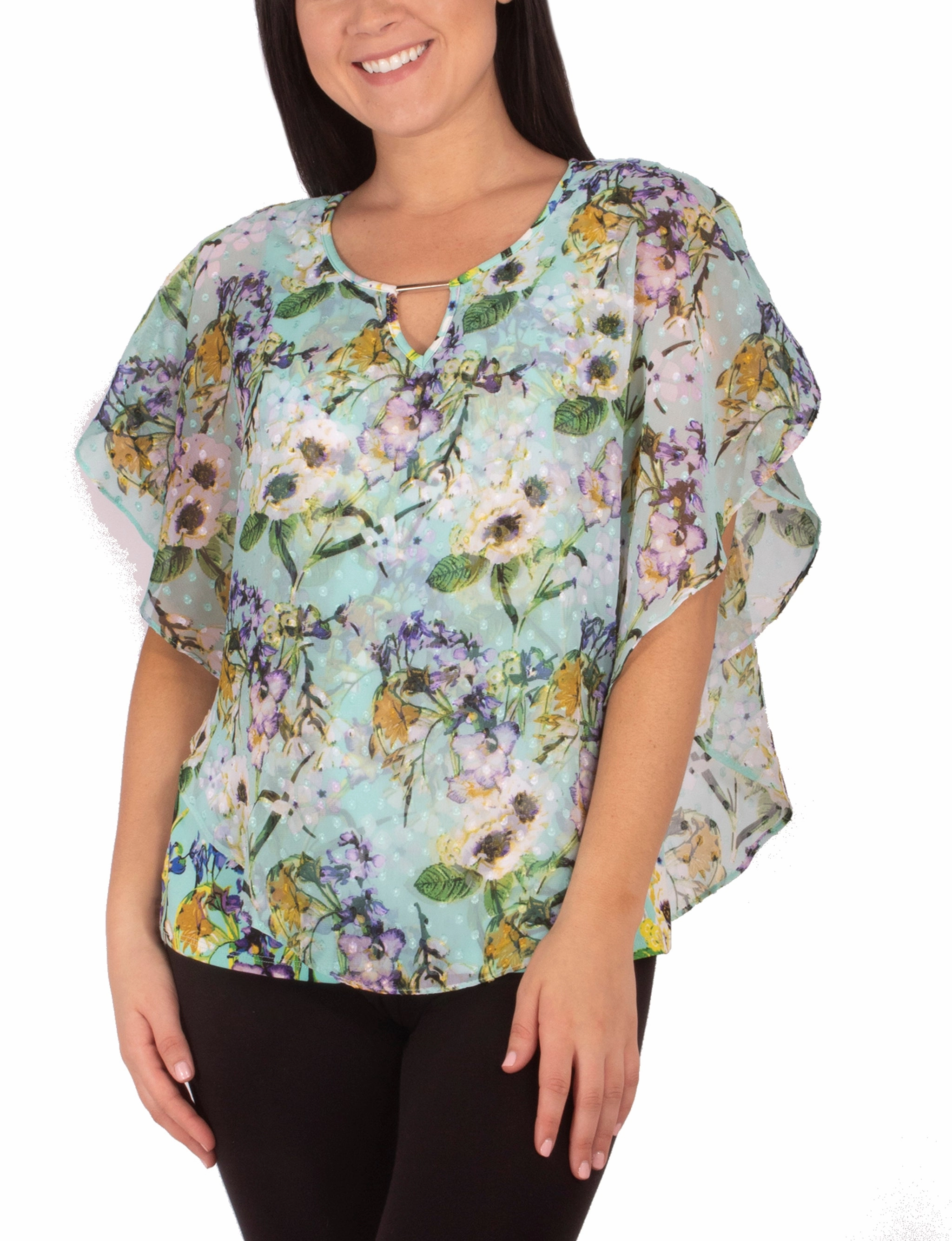 Petite Solid Poncho Top With Hardware At Neck NonIrritatingEdges Sandwich Mesh Panel Structure