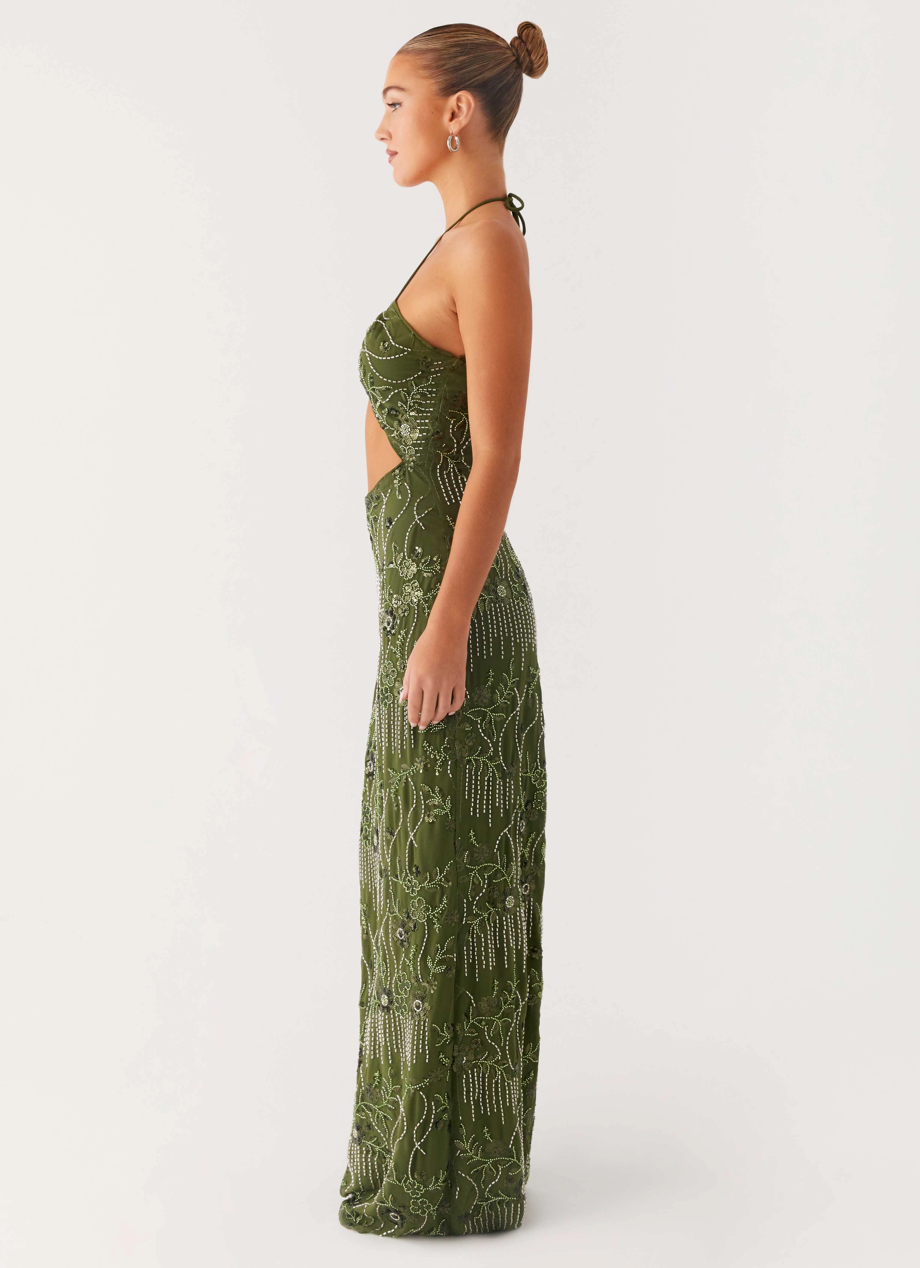 Phoenicia Beaded Maxi Dress - Khaki
