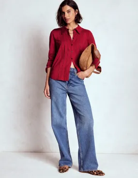 Picot Trim Jersey Shirt-Crimson Red Wicking Inner Lining