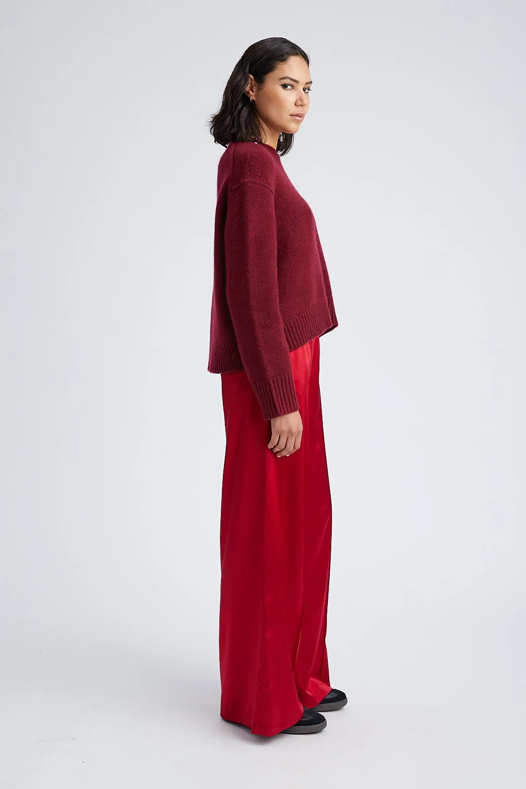 All Day Use Scarlet Silk Wide Leg Pintuck Pants