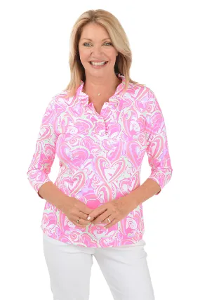 PunctureResistantReinforcement Pink Heart Explosion Ruffle Neck UPF50  Top