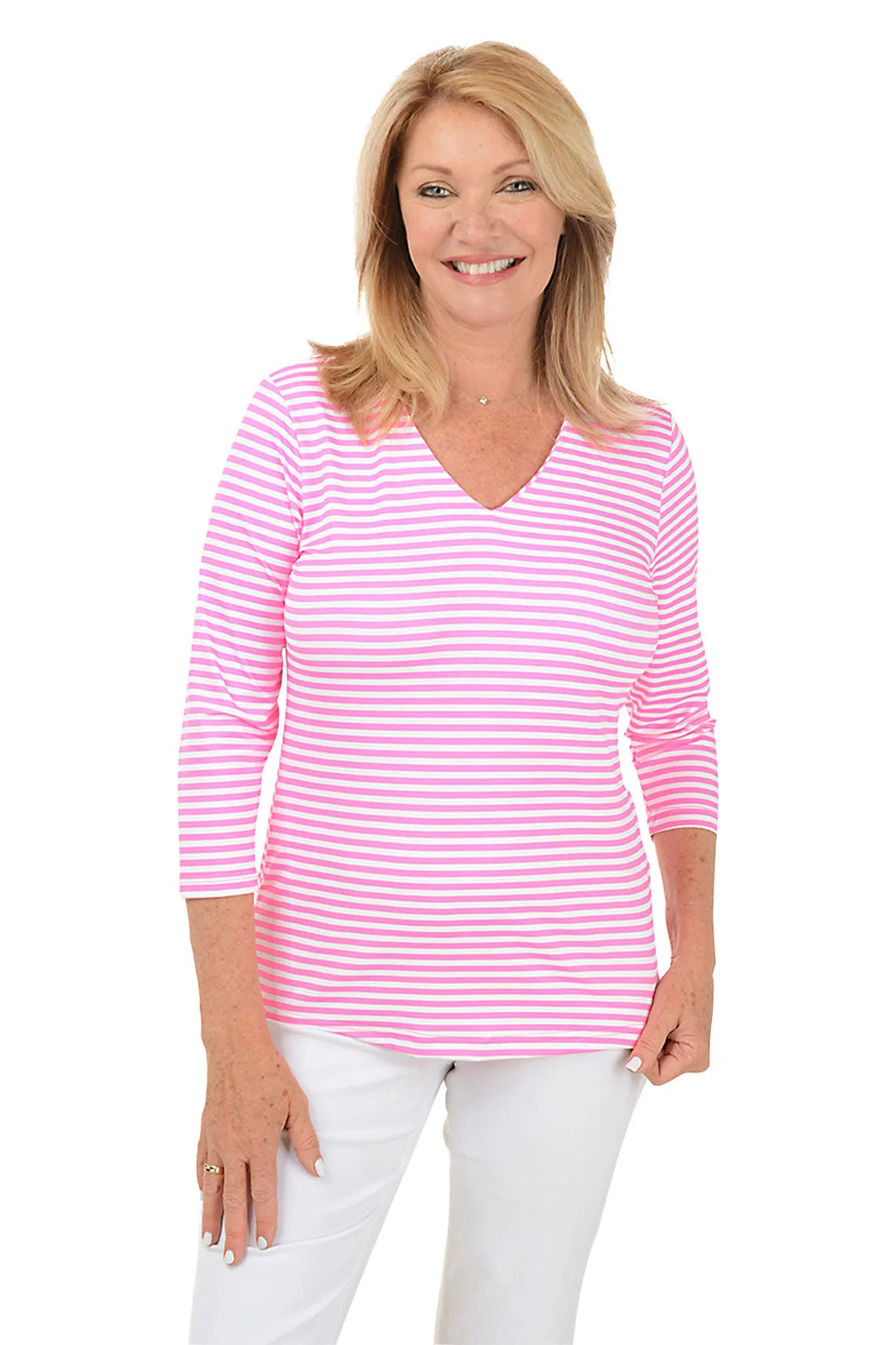 Pink Striped Classic UPF50  V-Neck Top Formal Tank