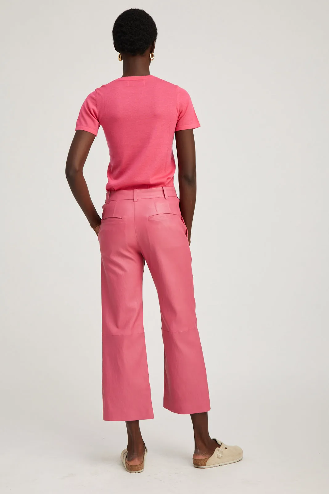 Pink Ultra Fine Cashmere Tee Office Wear LoopwheelFabric