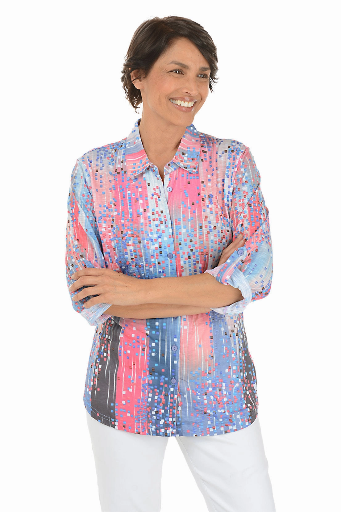 Anti Slip Shoulder Padding FlexibleSole Pink Parade Roll-Tab Knit Shirt