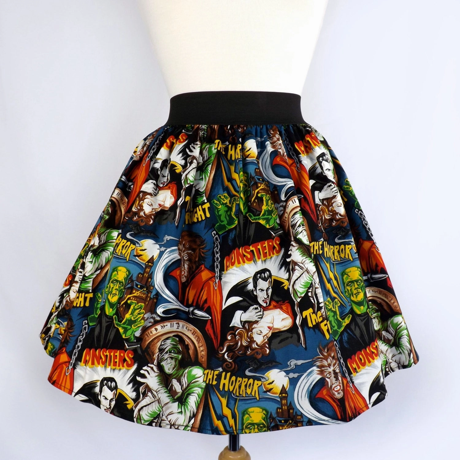 Flexible Knit Pinup Hollywood Monsters A-line pleated Skirt #S-AP712