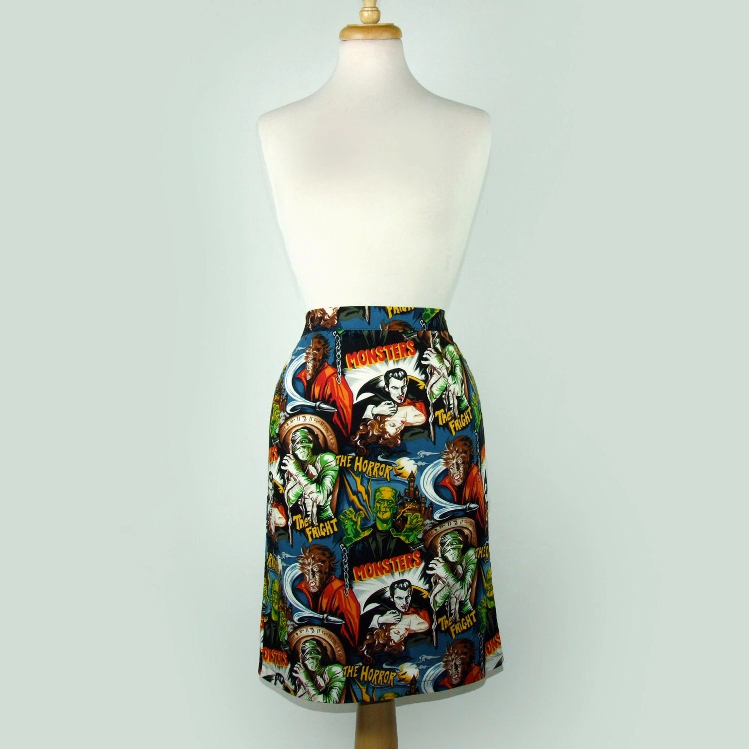 Pinup Hollywood Monsters Pencil Skirt #S-PP712 Ankle length Contrast Stitching