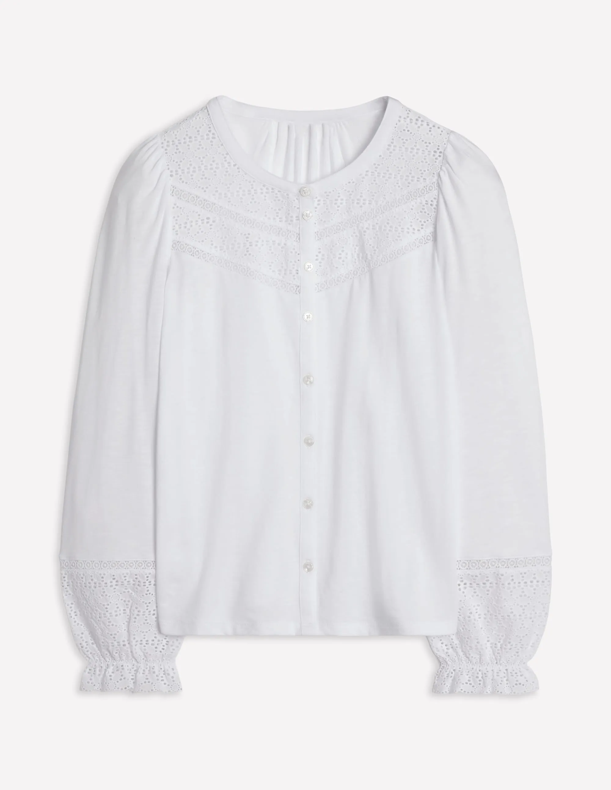 Pippa Broderie Jersey Shirt-White MidweightKnit