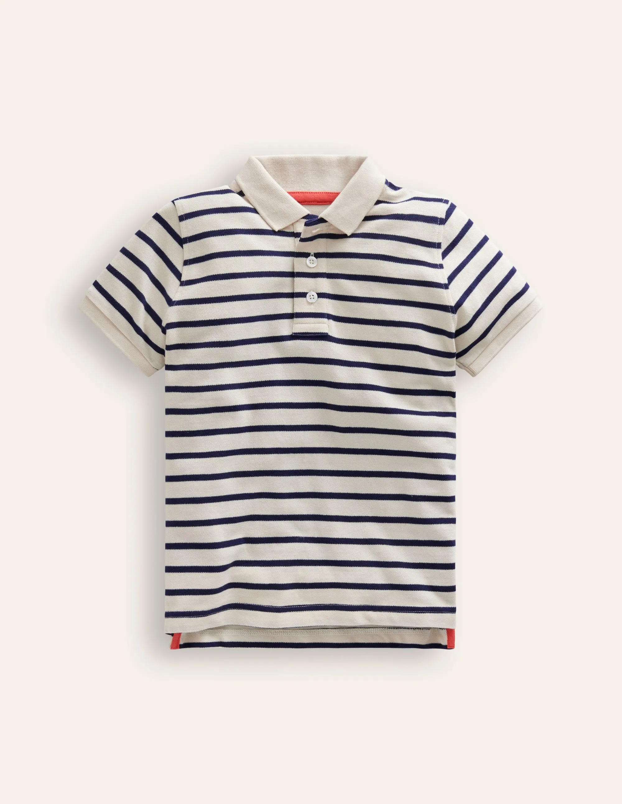 Piqu Polo Shirt-Ivory/College Navy Wrinkle Resistant Treatment