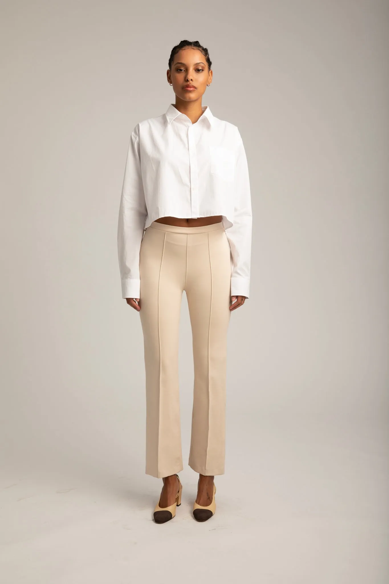 White Cropped Button Down ButtonDownCollar
