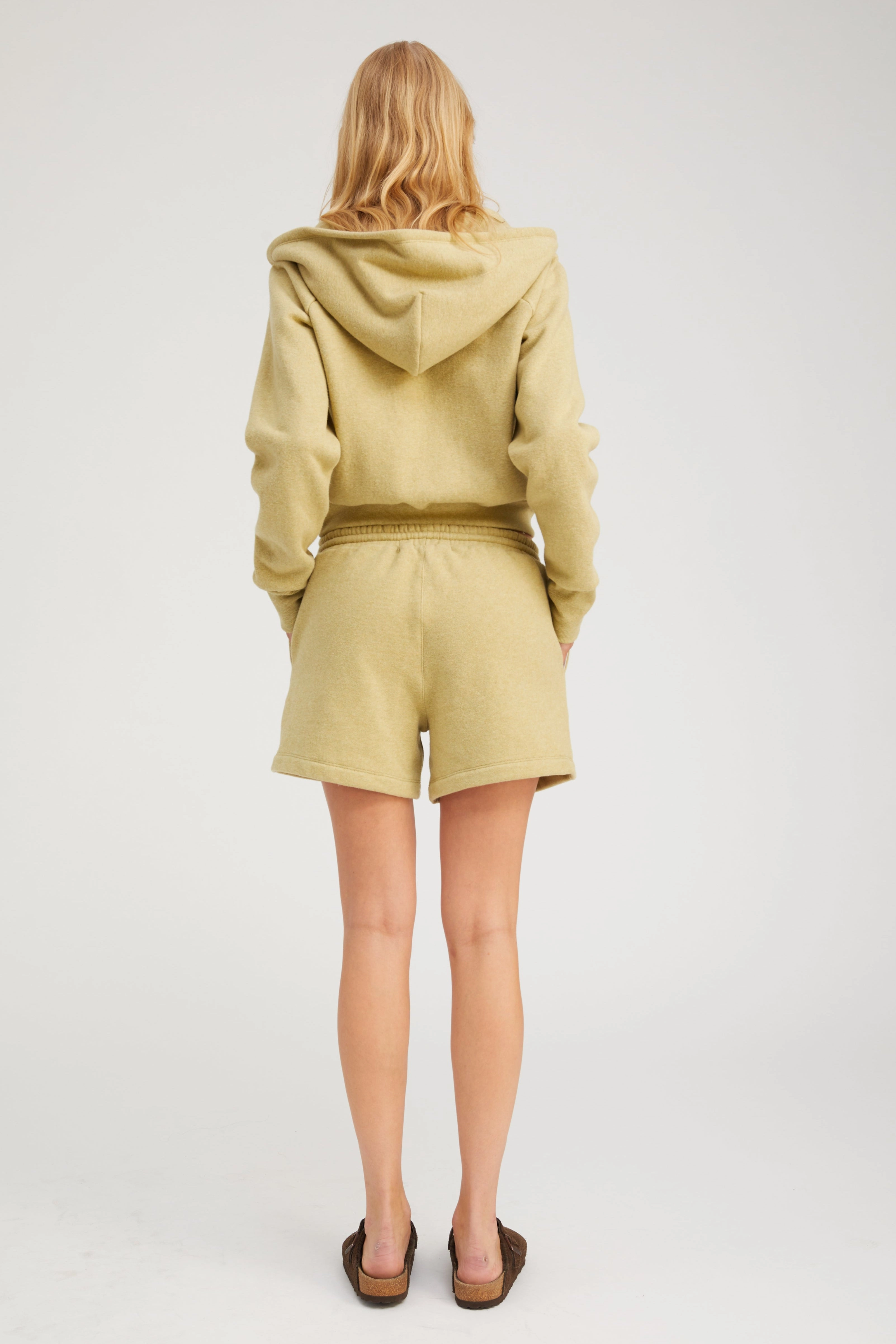 Pistachio Melange Sweatshorts HighDurabilityWeave MicrofiberBlend