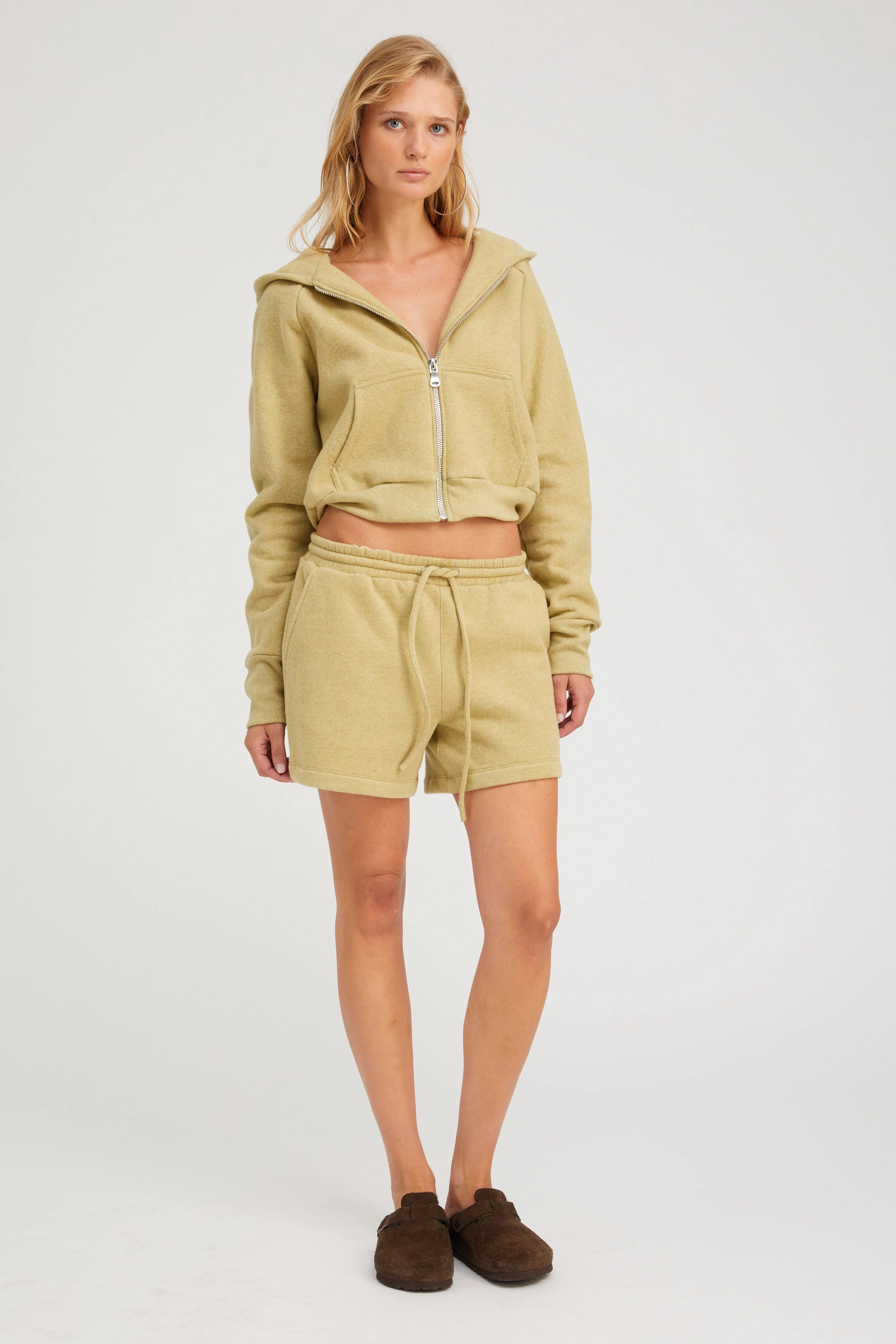 Pistachio Melange Sweatshorts Raglan Sleeve Circular Knit Technology