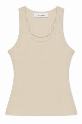 Pistachio Rib Fitted Scooped Tank Loose Blouse