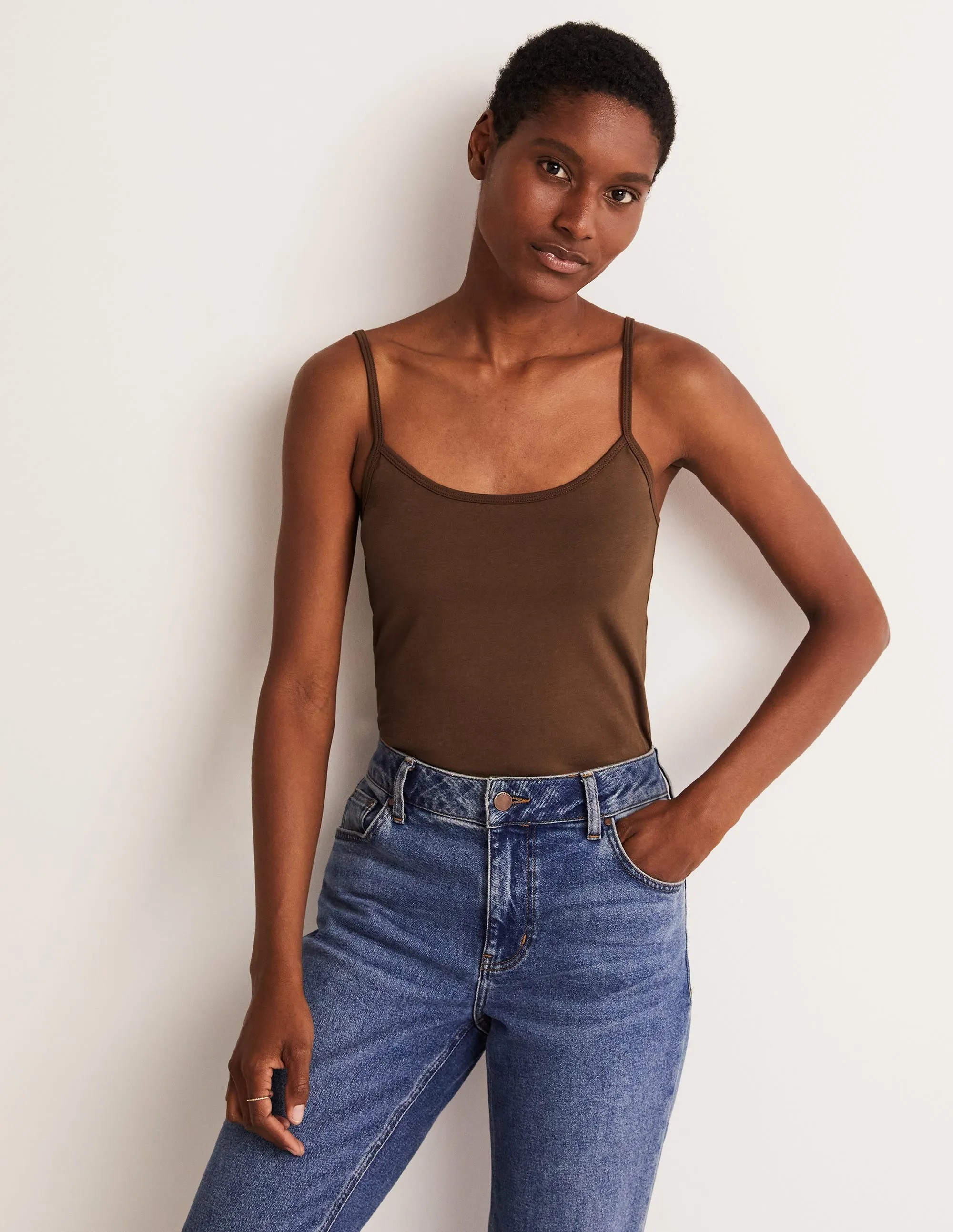 Plain Cami Top-Deep Brown Fashionable Look LowMaintenance Fabric