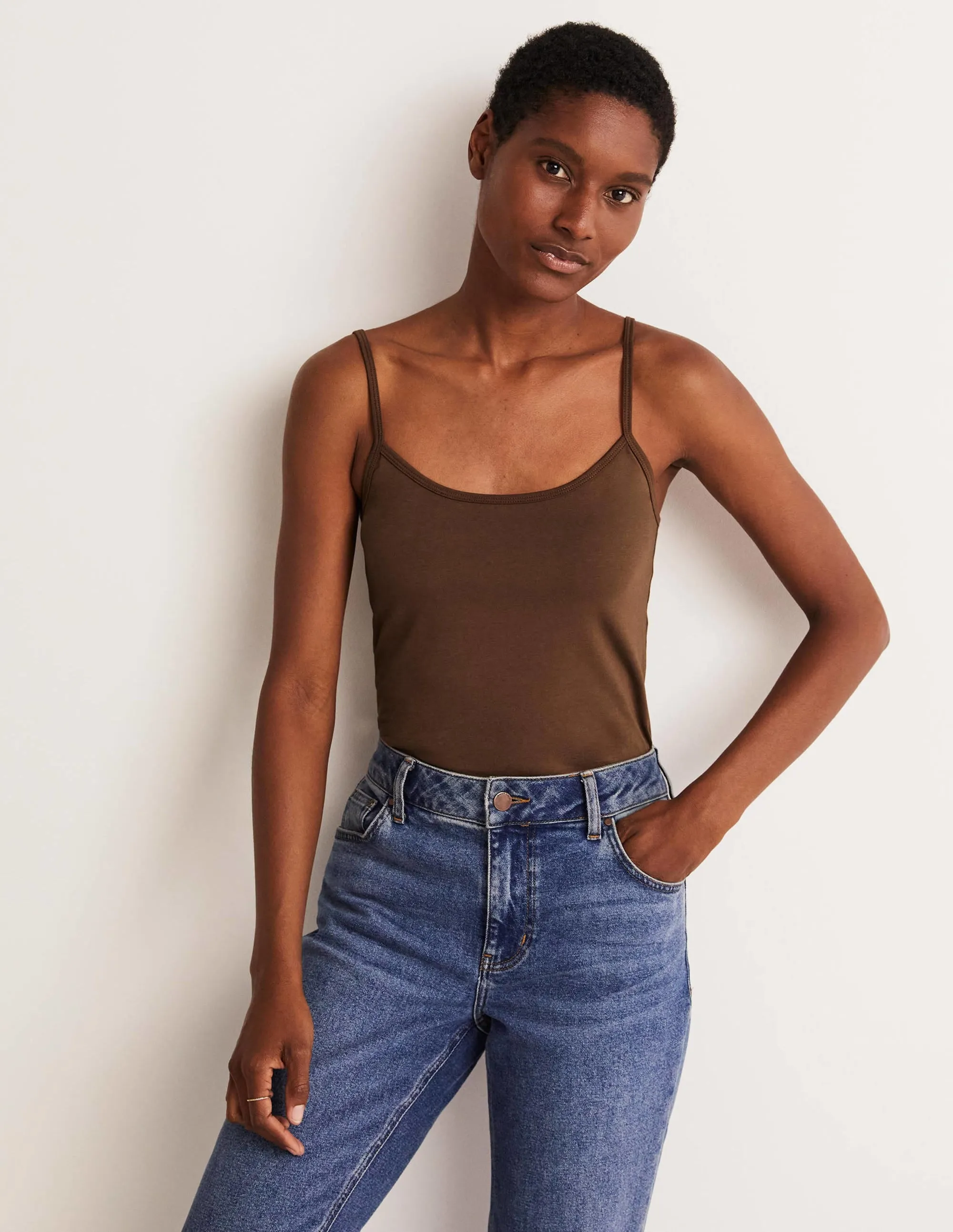 Warm Fabric Plain Cami Top-Deep Brown