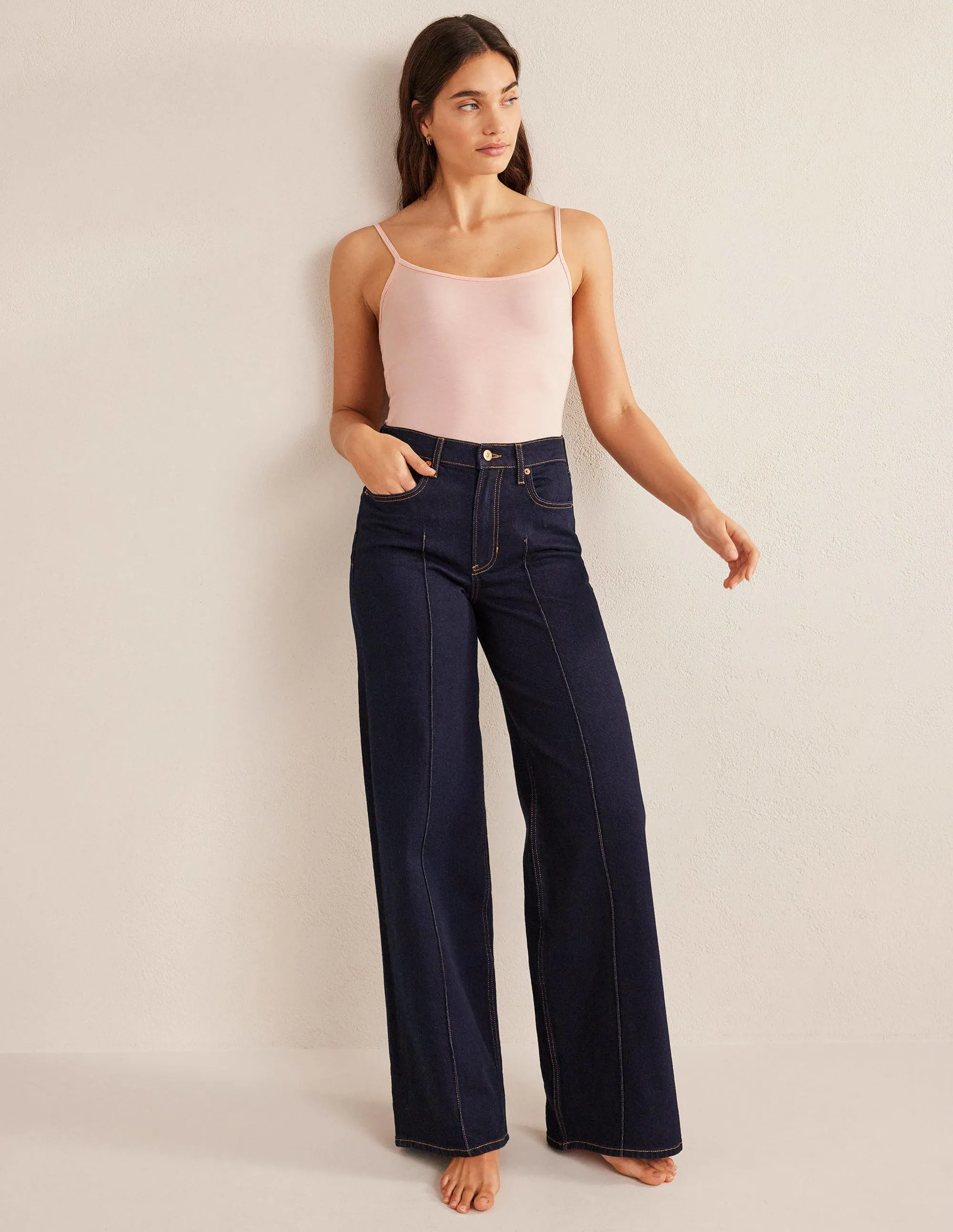 Full Coverage Fit Basic Long Sleeve Plain Cami Top-Light Beige