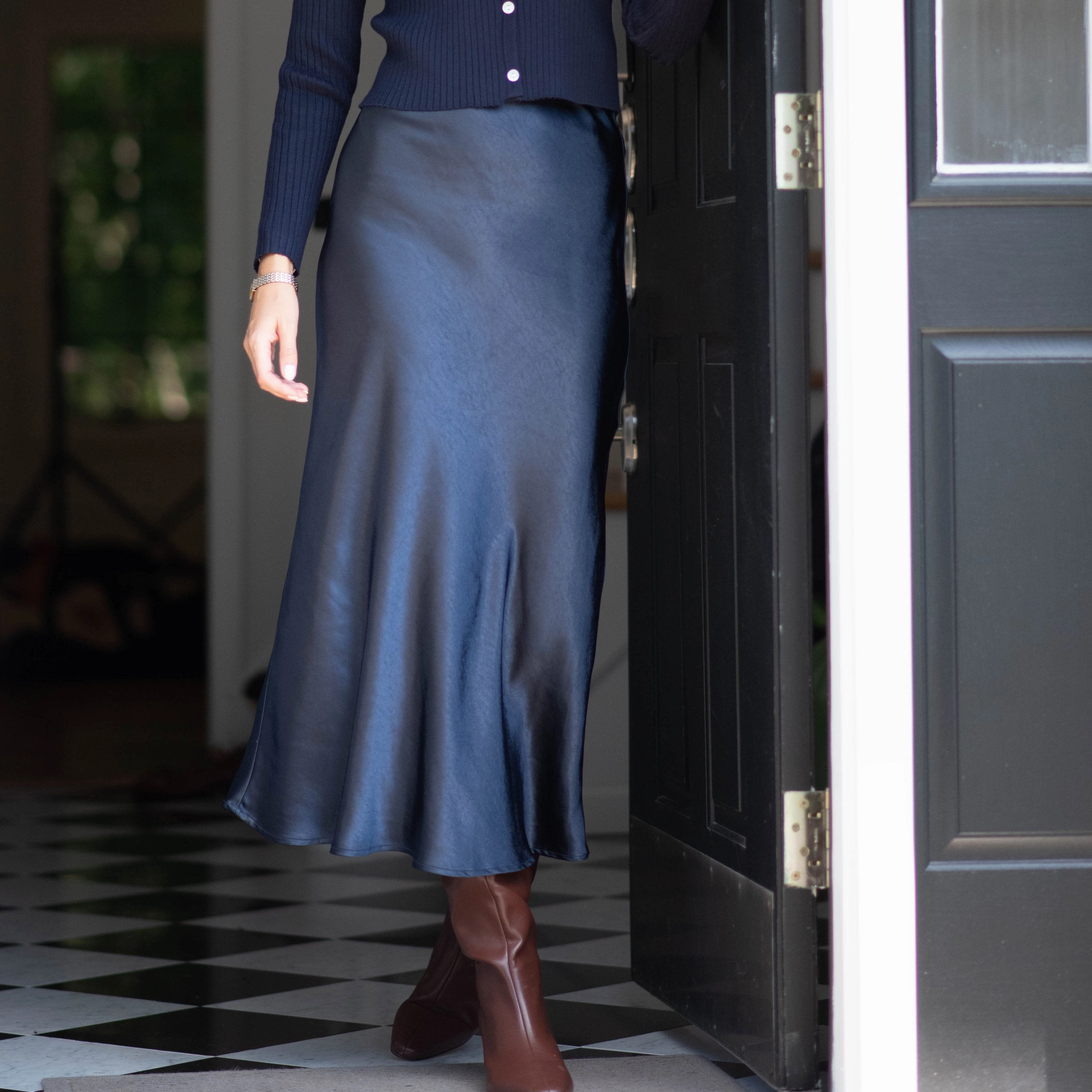 Midi Slip Skirt | Navy Seamless Edging Everyday Essential