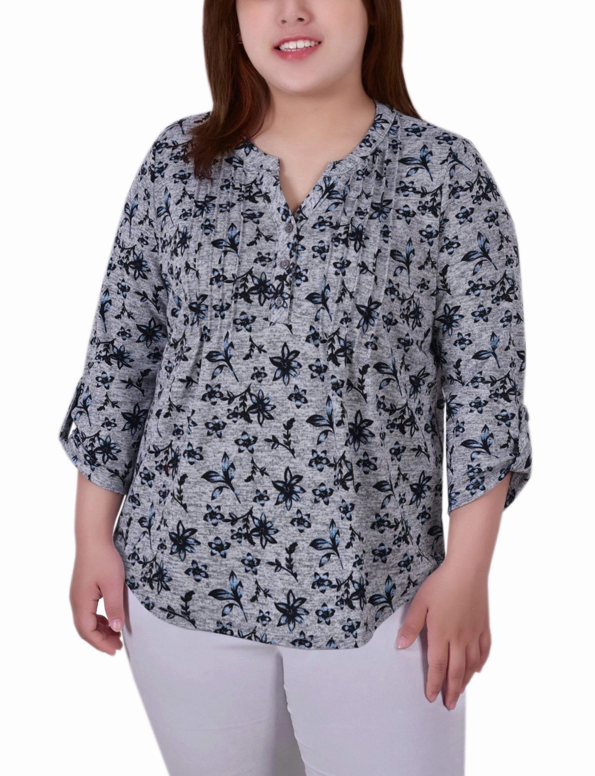 Plus Size 3/4 Roll Sleeve Top wrinkle free finish FrictionReducing