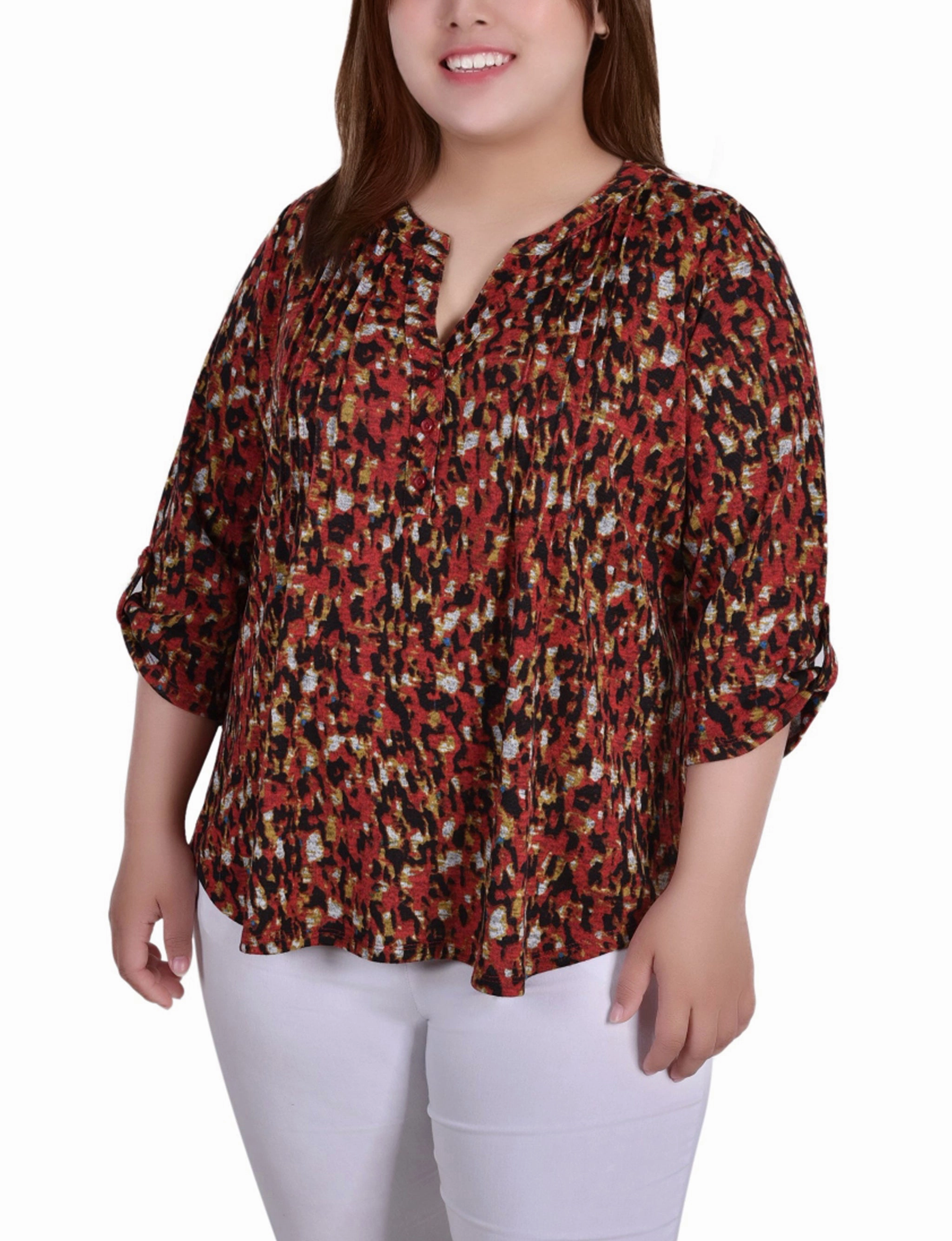 All Purpose Casual Cut Versatile Layering Piece Plus Size 3/4 Roll Sleeve Top