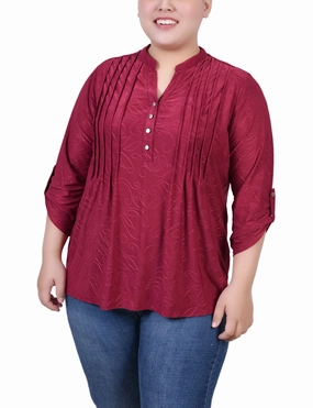 Plus Size 3/4 Roll Tab Pullover Top Antimicrobial Treatment