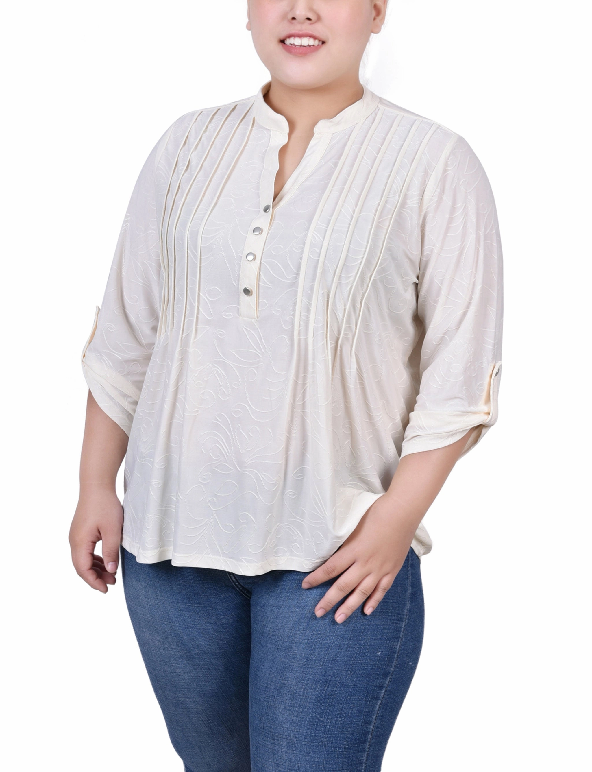 EthicallySourced Plus Size 3/4 Roll Tab Pullover Top