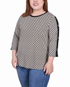 Durable Weave Ergonomic Shoulder Cut Plus Size 3/4 Sleeve Top With Combo Bands and Grommets