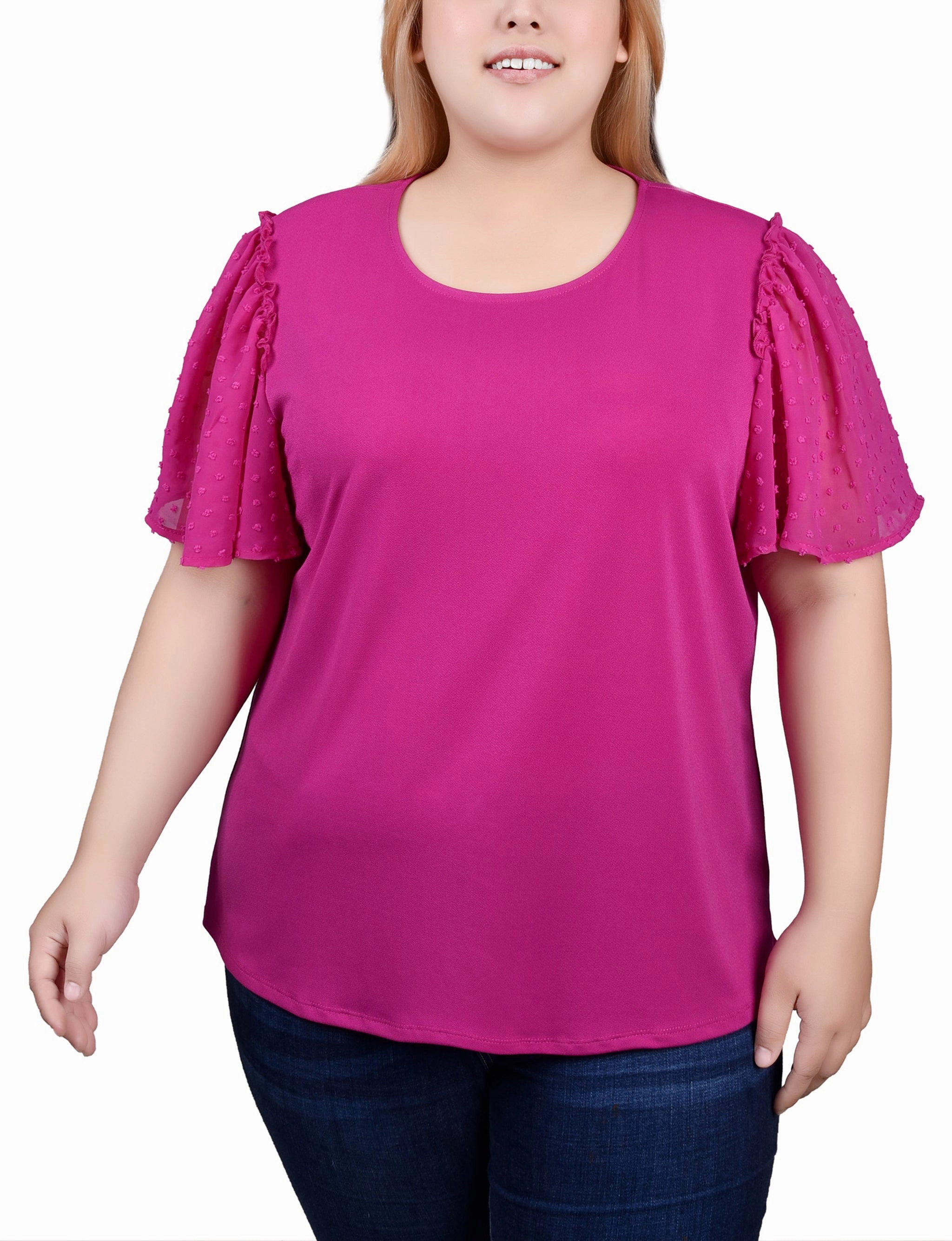 Plus Size Clip Dot Flutter Sleeve Top LowProfile Zipper