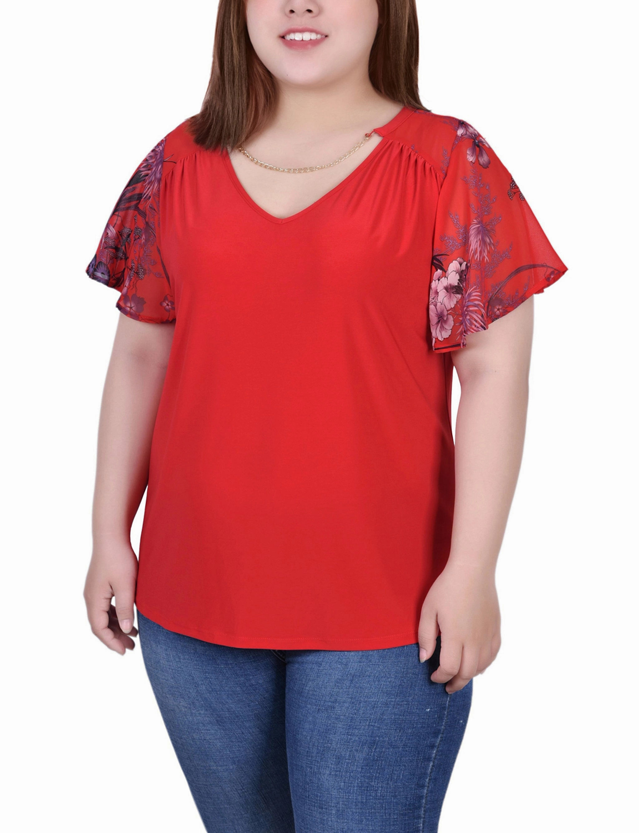 Everyday Look casual top Plus Size Combo Chiffon-Sleeve V Neck Top