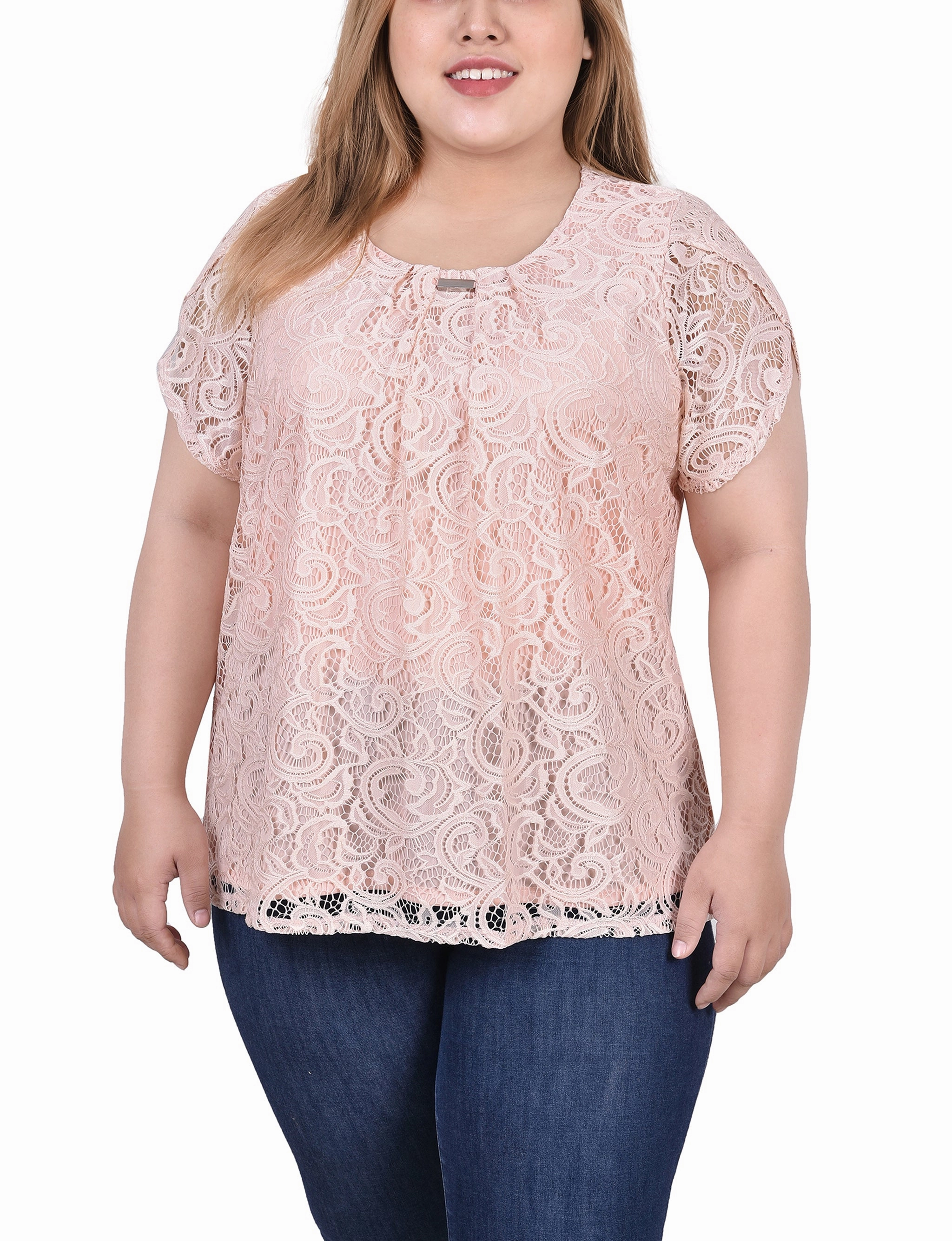 EasyCare Material Plus Size Lace Petal Sleeve Top