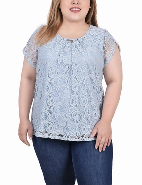MicrofiberBlend Anti Fade Technology Plus Size Lace Petal Sleeve Top