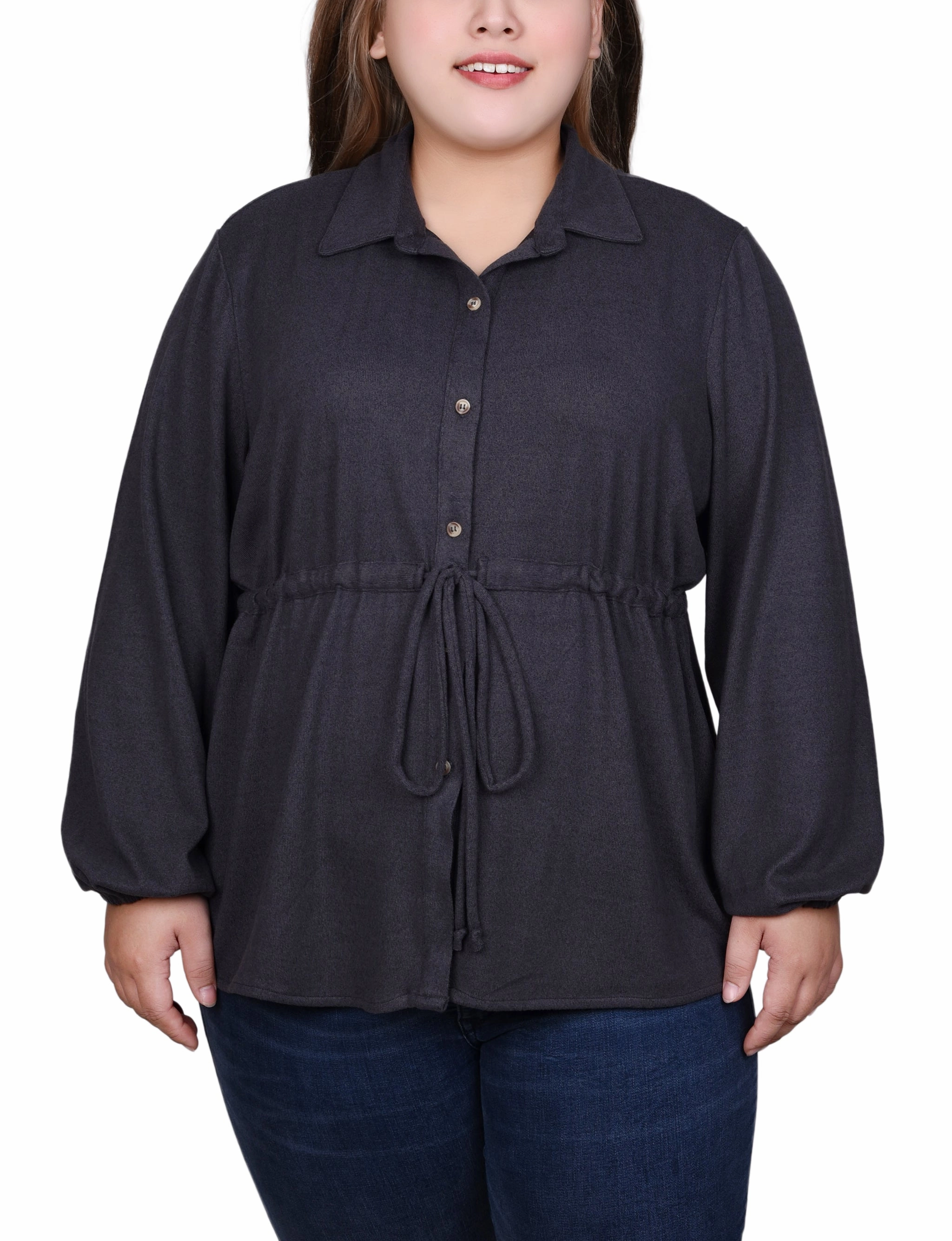 Plus Size Long Dolman Sleeve Drawstring-Waist Tunic Top NonChafingEdges SeamFreeShoulder