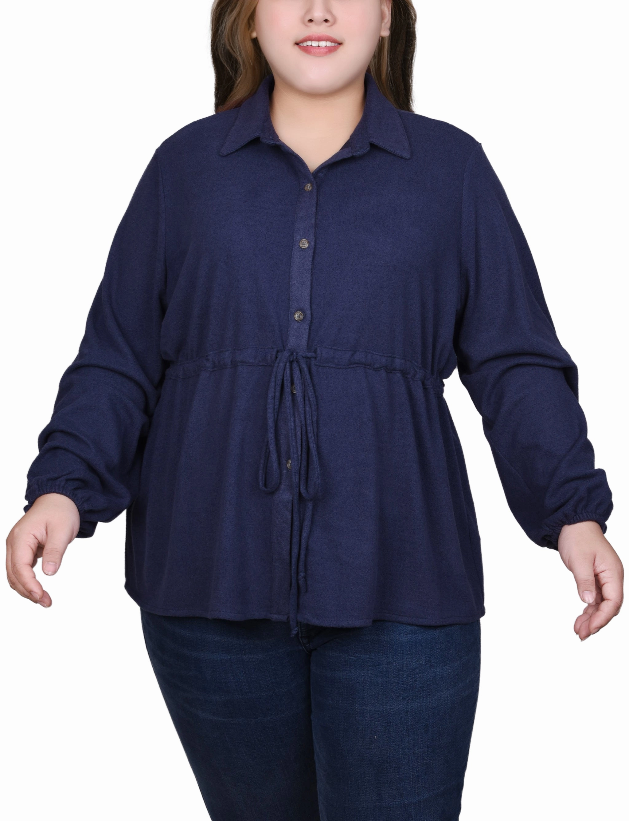Plus Size Long Dolman Sleeve Drawstring-Waist Tunic Top AntiStatic Treatment