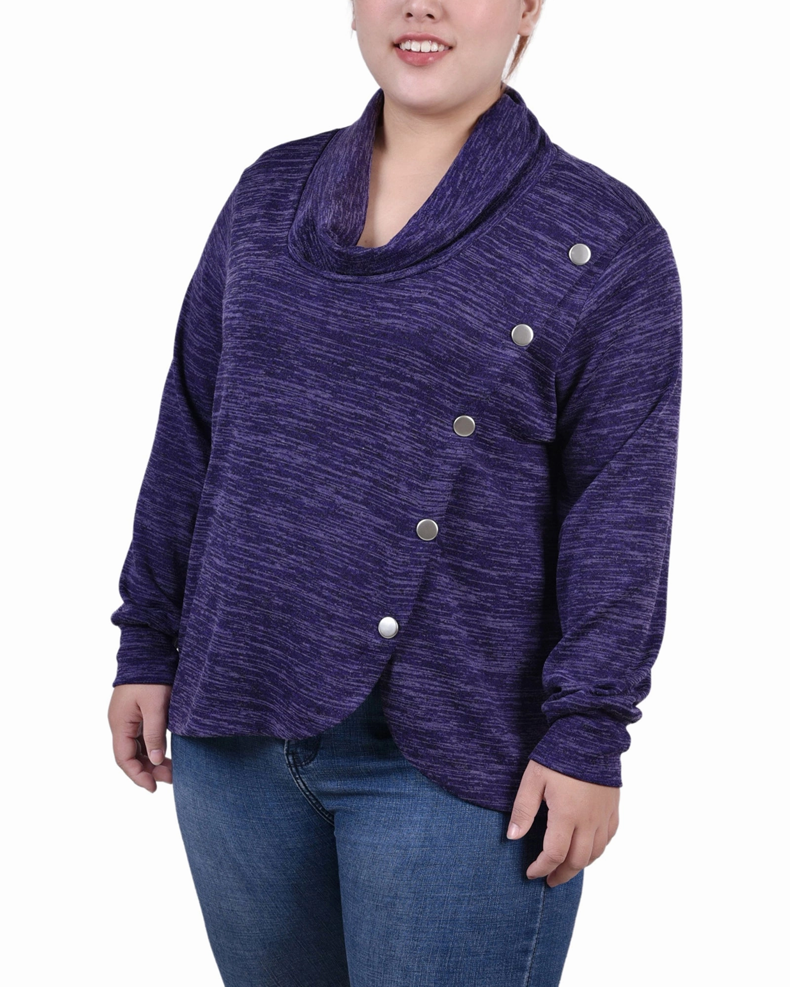 AntiPilling Surface Plus Size Long Sleeve Overlapping Cowl Neck Top
