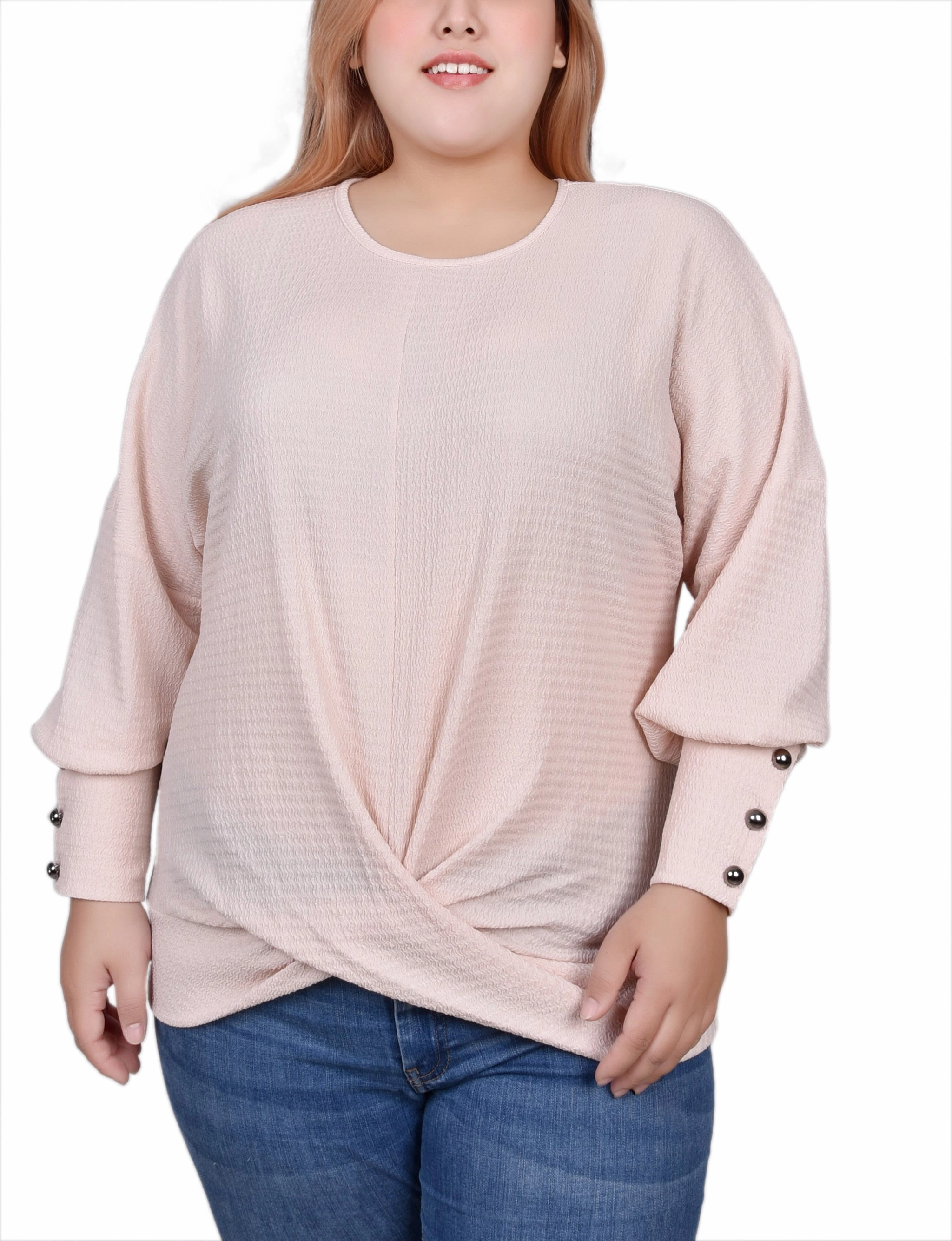 Odor Resistant Finish Plus Size Long Sleeve Textured Knit Top
