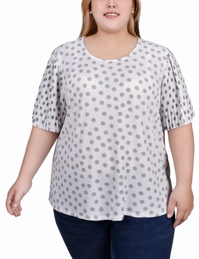 MicrofiberTech Plus Size Pleated-Sleeve Top