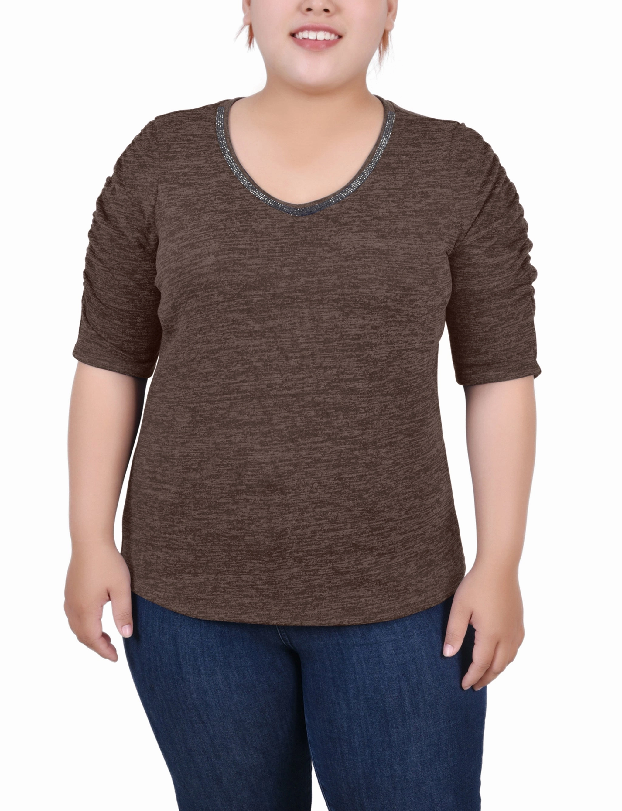 Sport Top Plus Size Rouched Sleeve Top
