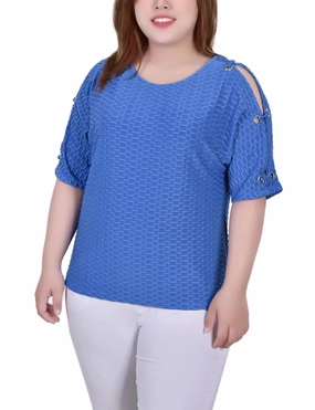 Ultrasoft Inner Lining Formal Wear Plus Size Short Sleeve Honeycomb Textured Grommet Top